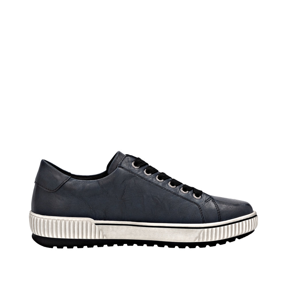 Remonte D0700-15 women's navy leather water-resistant casual shoes with zip and lace-up closure.