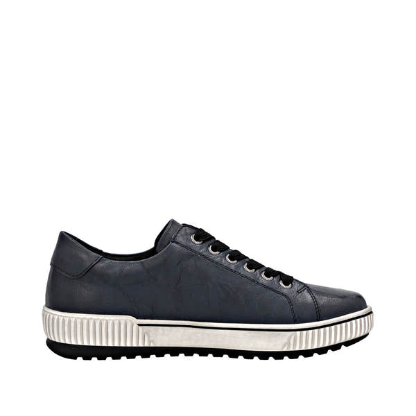 Remonte D0700-15 women's navy leather water-resistant casual shoes with zip and lace-up closure.