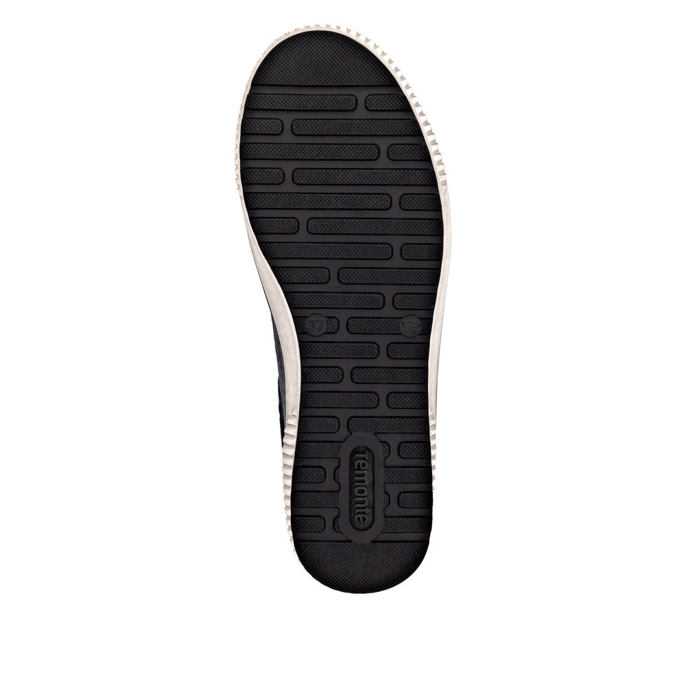 Remonte D0700-15 women's navy leather waterproof shoes with zip and lace closure, anti-slip rubber sole.
