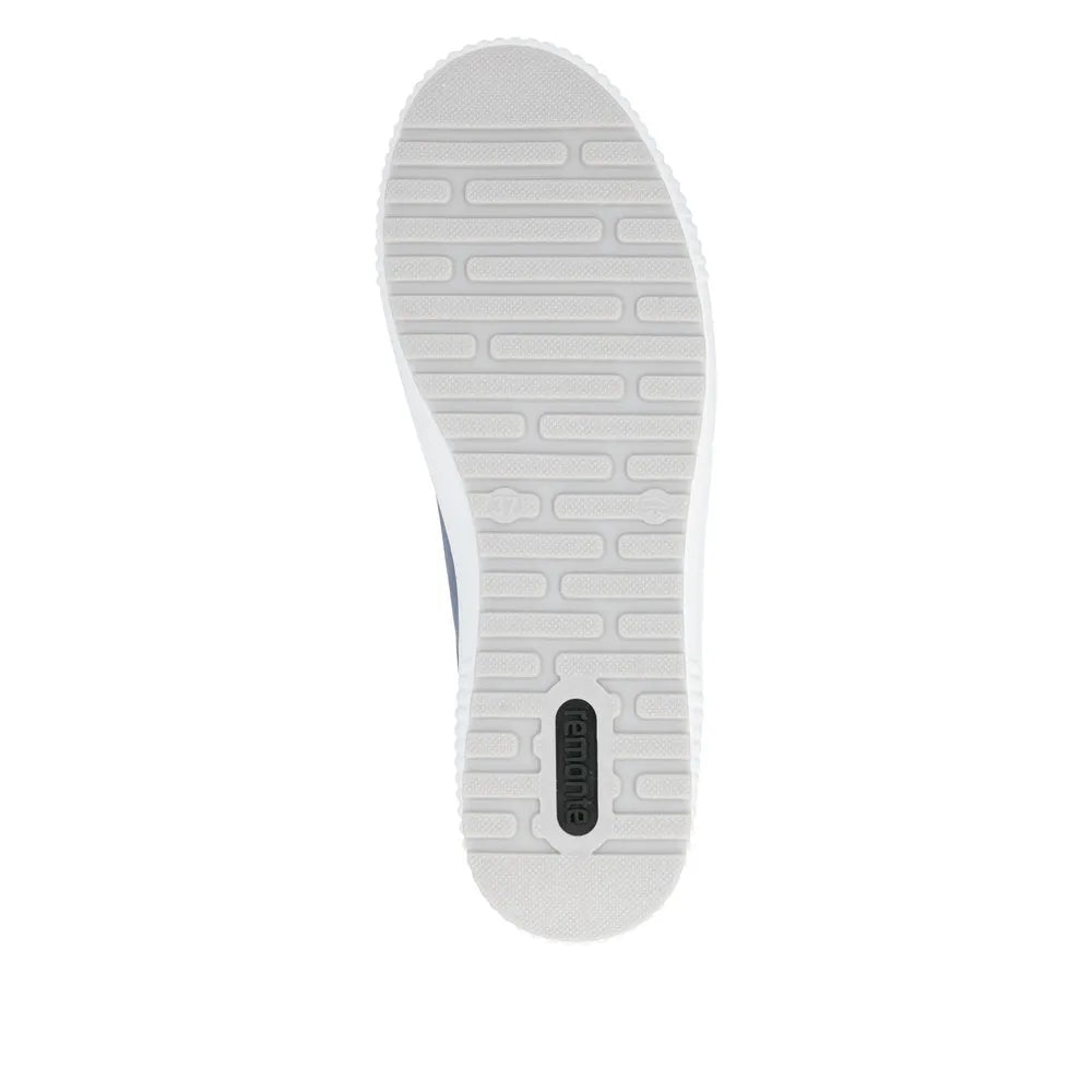 Remonte D0700-16 ladies' shoe with water-resistant leather, zip and lace design, featuring a white rubber sole.