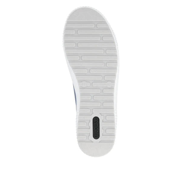 Remonte D0700-16 ladies' shoe with water-resistant leather, zip and lace design, featuring a white rubber sole.