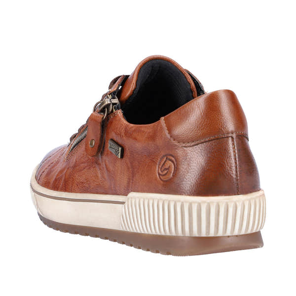 Remonte D0700-22 women's wide brown leather water-resistant casual shoes with zip and lace closure, rubber sole.
