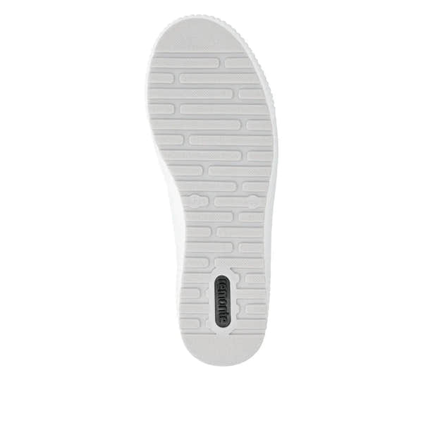White leather ladies' shoes with water-resistant features, zip and lace design, and a textured rubber sole.
