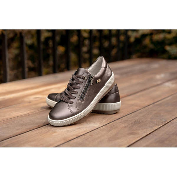 Remonte D0700-90 women's wide grey leather water resistant zip & lace shoes, additional product view 1.