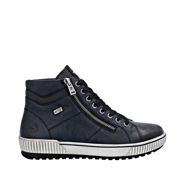 Remonte D0772-15 Women's Navy Leather Water-Resistant Ankle Boots with Zip & Lace, Wide Fit, Water-Resistant, Stylish Casual Footwear