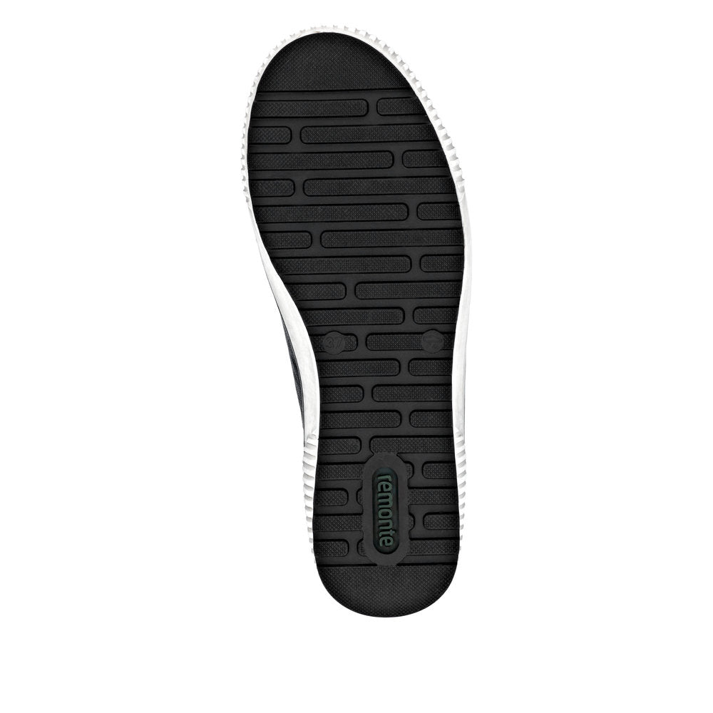 Remonte D0772-15 women's navy leather ankle boots with water-resistant zip and lace, wide fit, slip-resistant rubber outsole.