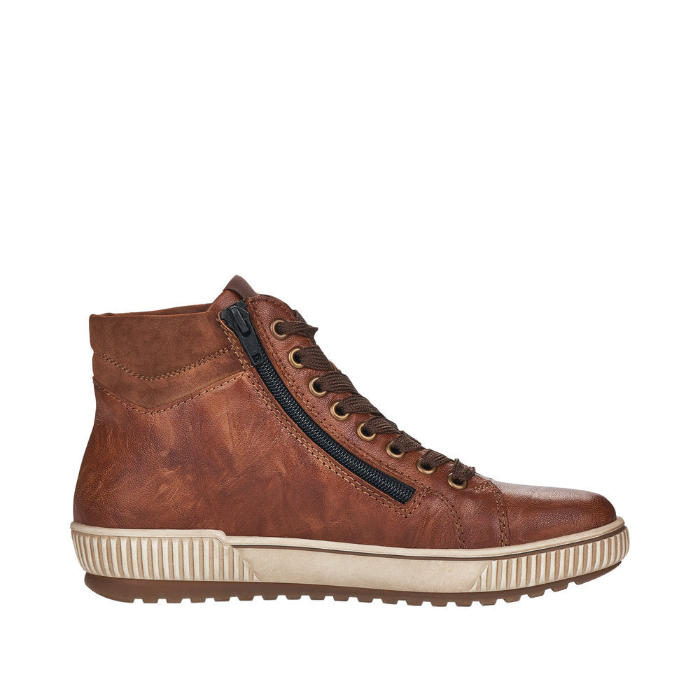 Remonte D0772-22 Ladies Brown Leather Water Resistant Zip & Lace Ankle ...