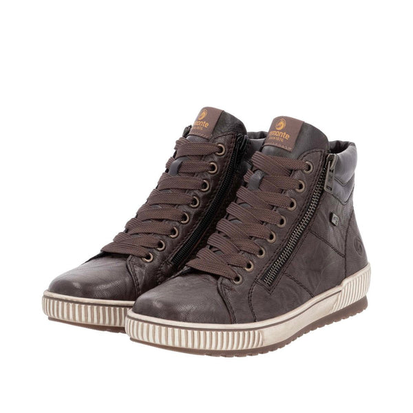 Remonte D0772-25 Ladies Havana Brown Suede Water Resistant Zip & Lace Ankle Boots-elevate your sole