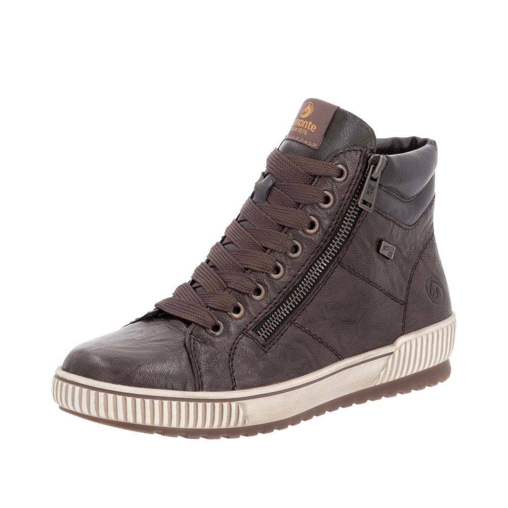 Remonte D0772-25 Ladies Havana Brown Suede Water Resistant Zip & Lace Ankle Boots-elevate your sole