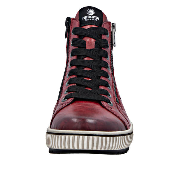 Remonte D0772-36 women's wide red leather ankle boots with water-resistant zip and lace-up front, stylish and durable footwear.