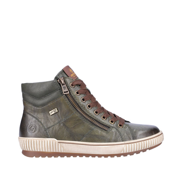 Remonte D0772-52 Ladies Forest Green Leather Water Resistant Zip & Lace Ankle Boots-elevate your sole