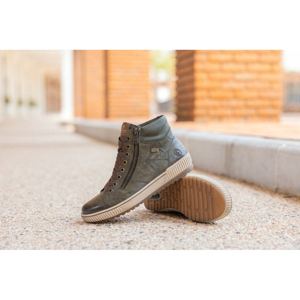 Remonte D0772-52 Ladies Forest Green Leather Water Resistant Zip & Lace Ankle Boots-elevate your sole