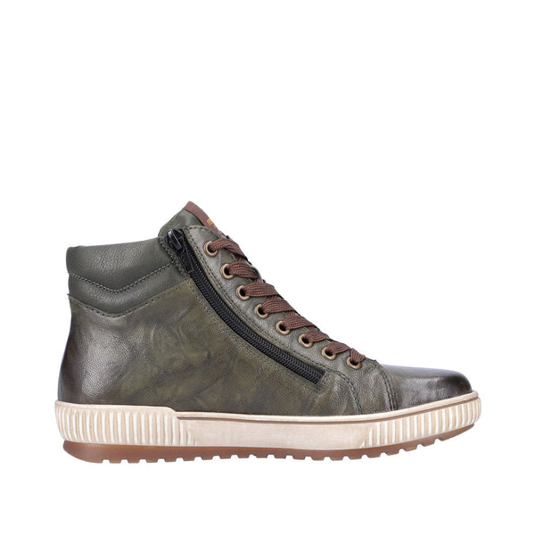 Remonte D0772-52 Ladies Forest Green Leather Water Resistant Zip & Lace Ankle Boots-elevate your sole