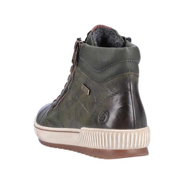 Remonte D0772-52 Ladies Forest Green Leather Water Resistant Zip & Lace Ankle Boots-elevate your sole