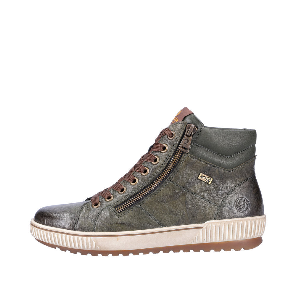 Remonte D0772-52 Ladies Forest Green Leather Water Resistant Zip & Lace Ankle Boots-elevate your sole