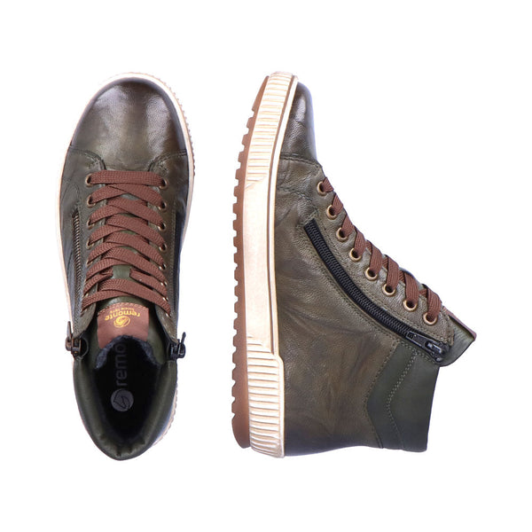 Remonte D0772-52 Ladies Forest Green Leather Water Resistant Zip & Lace Ankle Boots-elevate your sole