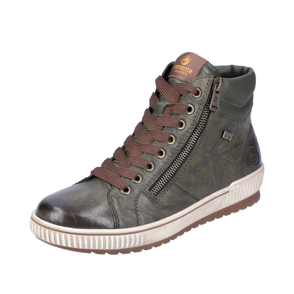 Remonte D0772-52 Ladies Forest Green Leather Water Resistant Zip & Lace Ankle Boots-elevate your sole