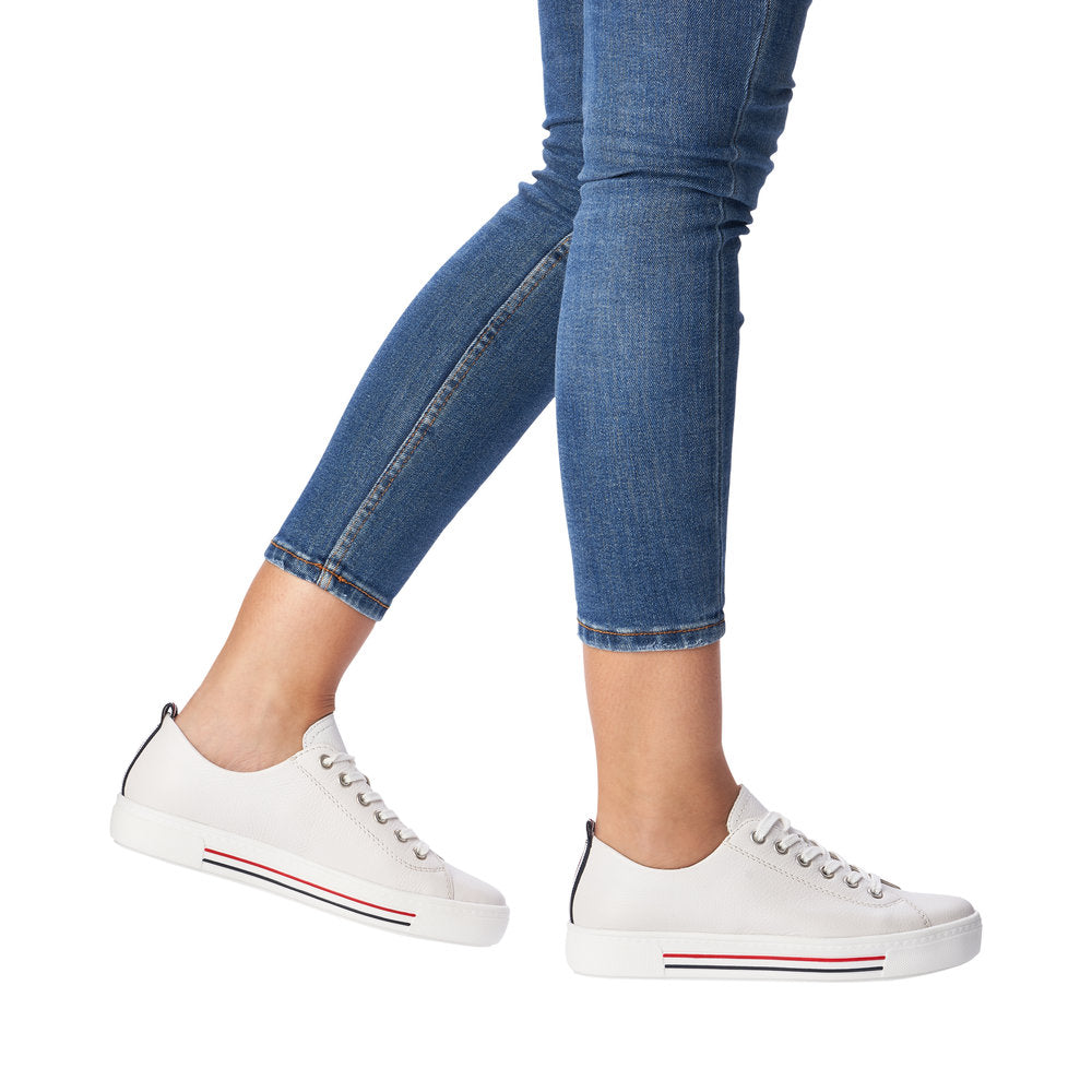 Remonte D0900-80 Ladies White Leather Lace up Trainer - elevate your sole