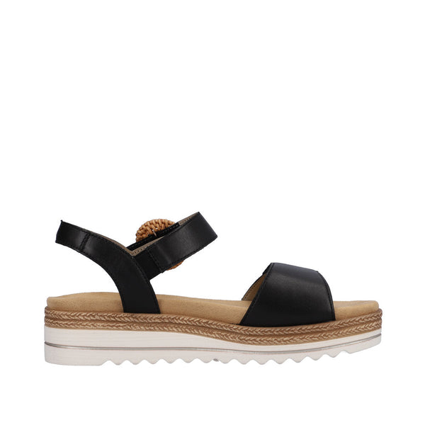 Remonte D0Q52-00 Ladies Black Leather Touch Fastening Sandals-elevate your sole