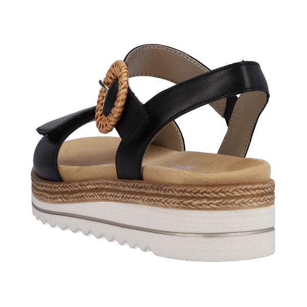 Remonte D0Q52-00 Ladies Black Leather Touch Fastening Sandals-elevate your sole