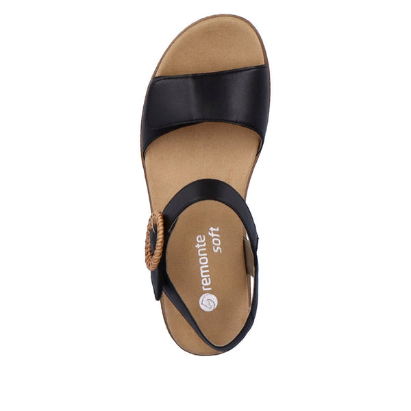 Remonte D0Q52-00 Ladies Black Leather Touch Fastening Sandals-elevate your sole