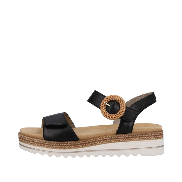 Remonte D0Q52-00 Ladies Black Leather Touch Fastening Sandals-elevate your sole