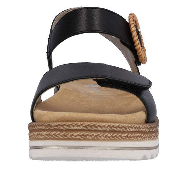 Remonte D0Q52-00 Ladies Black Leather Touch Fastening Sandals-elevate your sole
