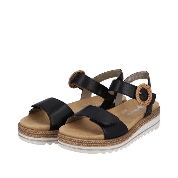 Remonte D0Q52-00 Ladies Black Leather Touch Fastening Sandals-elevate your sole