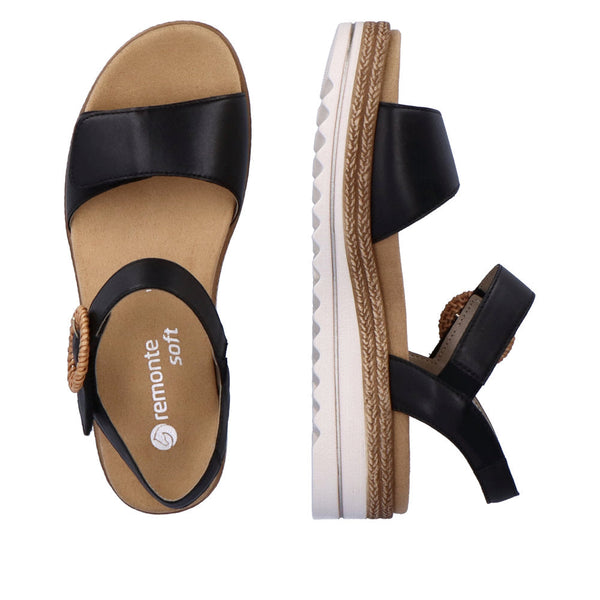 Remonte D0Q52-00 Ladies Black Leather Touch Fastening Sandals-elevate your sole