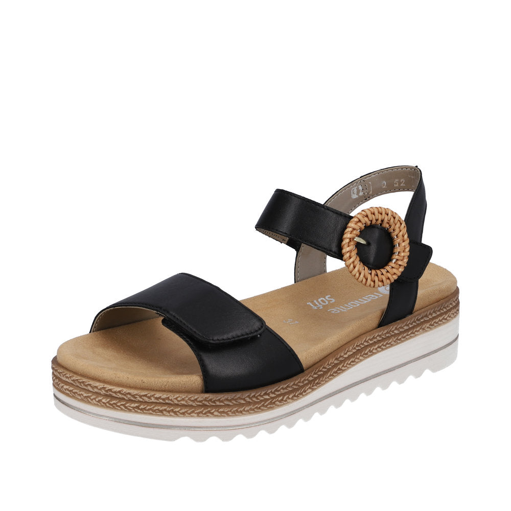 Remonte D0Q52-00 Ladies Black Leather Touch Fastening Sandals-elevate your sole