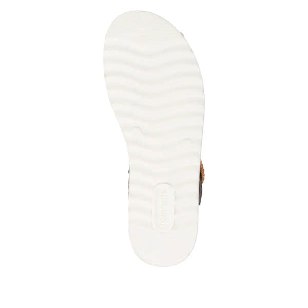 Remonte D0Q52-14 women's navy denim leather touch-fastening sandals with cushioned white sole.