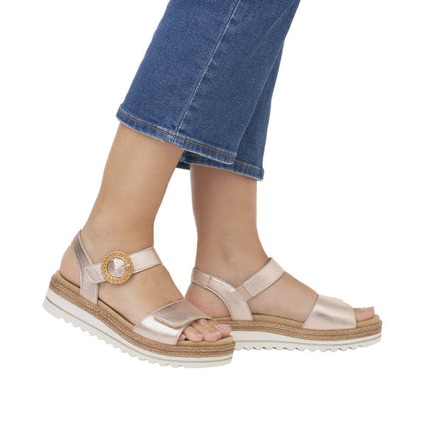 Remonte D0Q52-31 Ladies Copper Leather Touch Fastening Sandals-elevate your sole