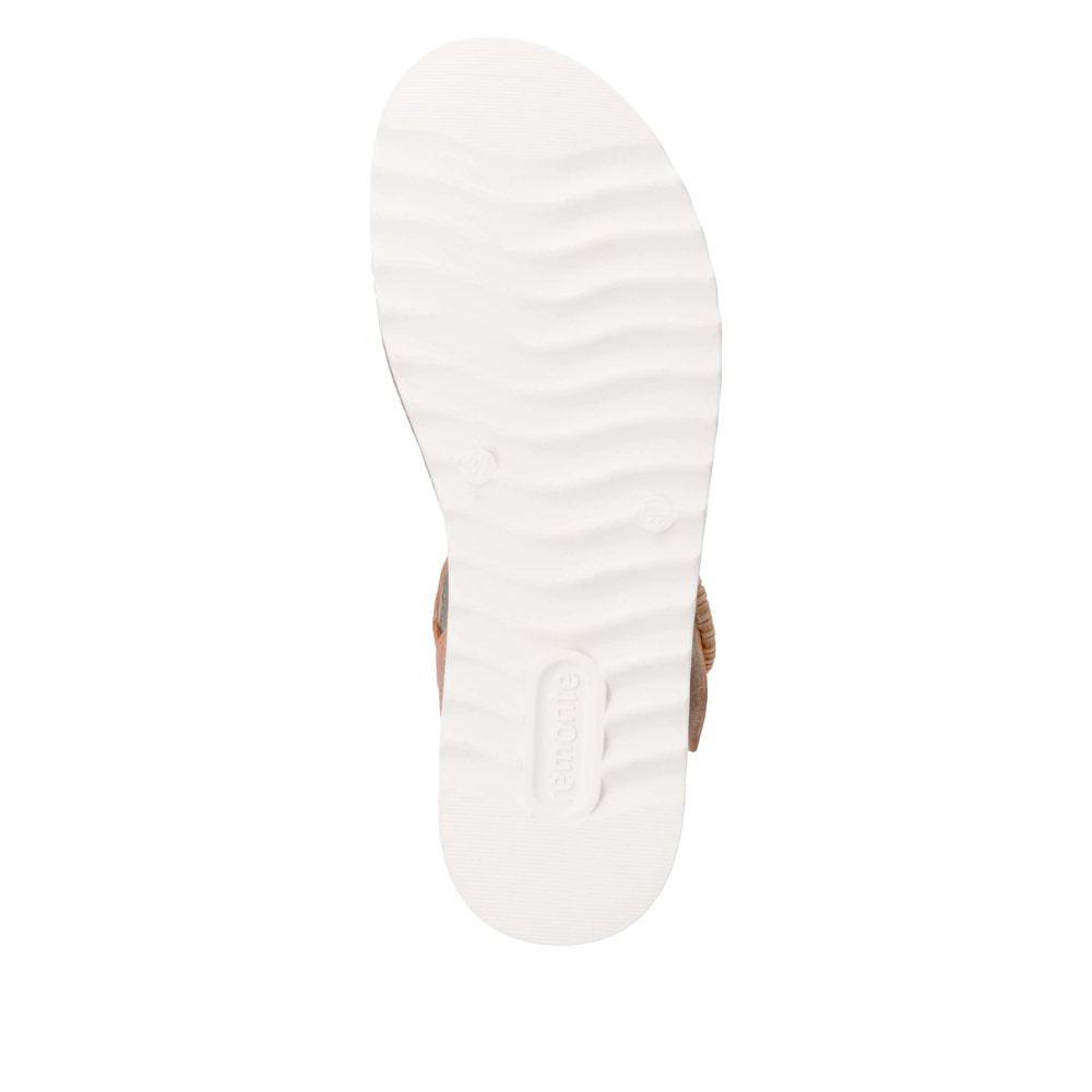 Remonte D0Q52-39 women's pumpkin orange leather touch-fastening sandals with white sole and textured sole pattern.