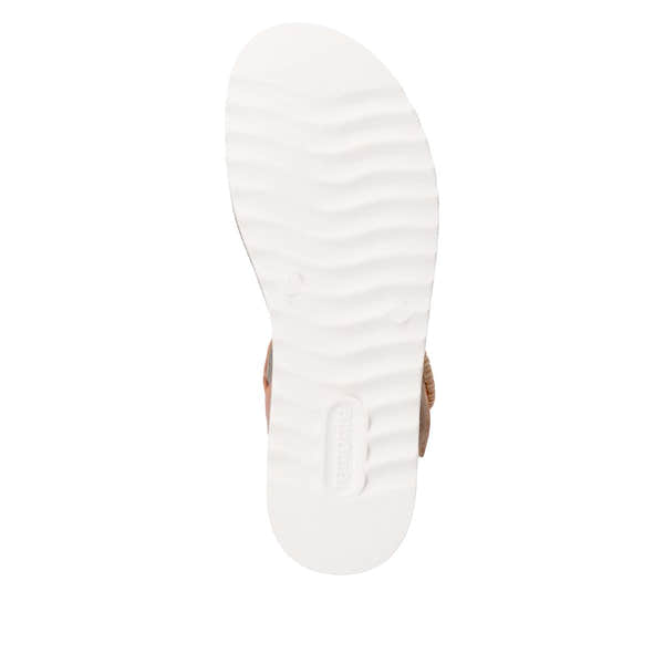 Remonte D0Q52-39 women's pumpkin orange leather touch-fastening sandals with white sole and textured sole pattern.