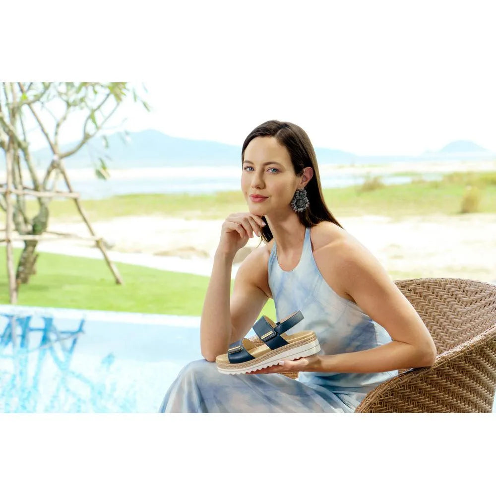 Remonte D0Q59-14 women's Pacific Navy leather sandals with touch fastening, stylish and comfortable summer footwear.