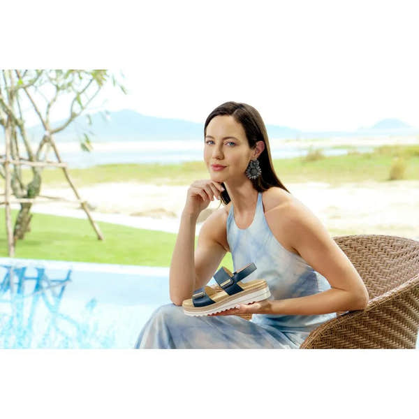 Remonte D0Q59-14 women's Pacific Navy leather sandals with touch fastening, stylish and comfortable summer footwear.