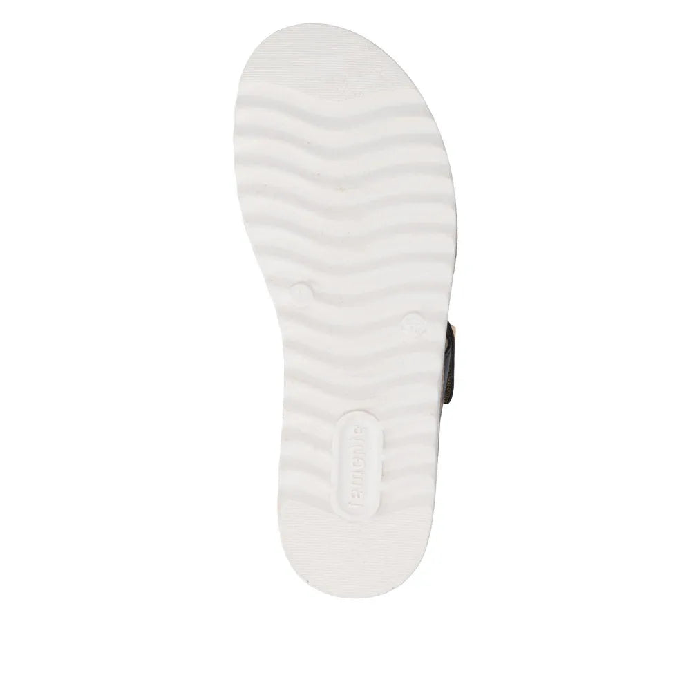 Remonte D0Q59-14 Ladies Navy Leather Sandals with touch fastening and textured white sole.