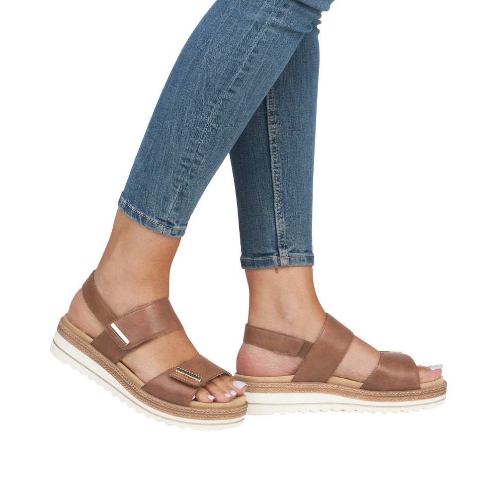 Remonte D0Q59-24 women's brown leather sandals with touch fastening straps and chunky sole.