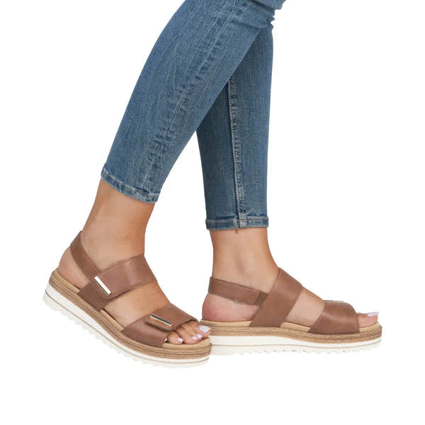 Remonte D0Q59-24 women's brown leather sandals with touch fastening straps and chunky sole.