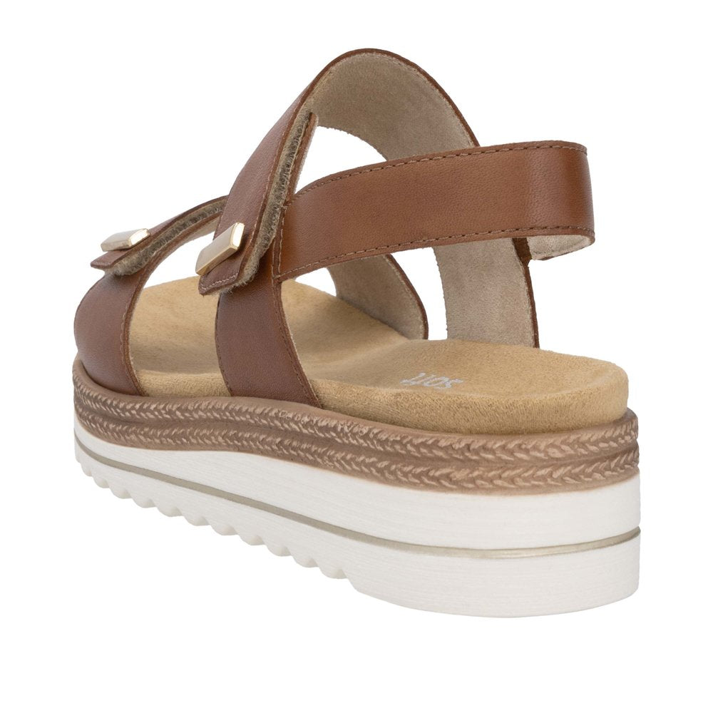 Remonte D0Q59-24 women's brown leather touch fastening sandals with chunky platform sole and ankle strap.