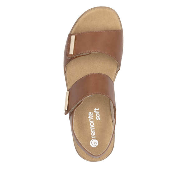 Remonte D0Q59-24 women's brown leather touch fastening sandals with dual straps and cushioned insoles.