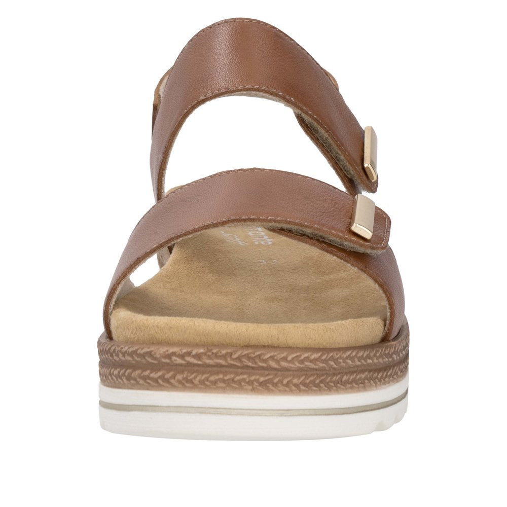 Remonte D0Q59-24 women's brown leather touch fastening sandals with adjustable straps and cushioned insole.