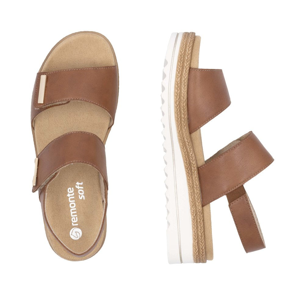 Remonte D0Q59-24 women's brown leather sandals with touch fastening straps and cushioned footbed.