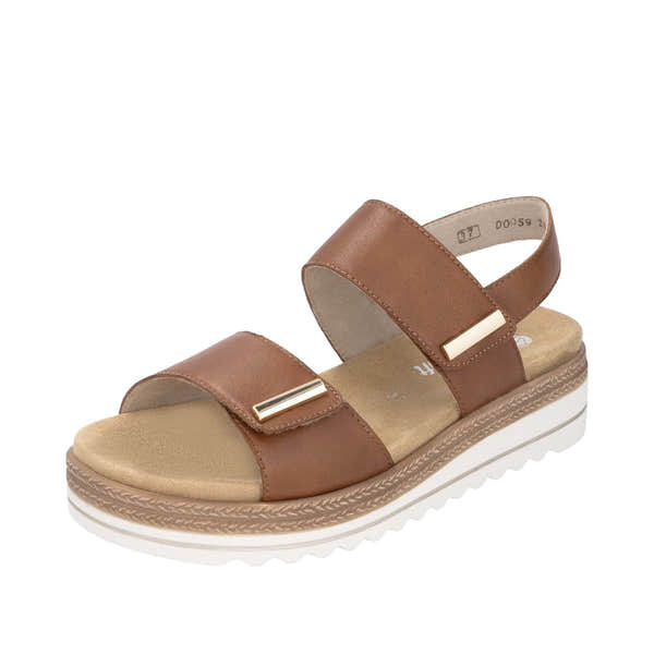 Remonte D0Q59-24 women's brown leather sandals with touch fastening straps and cushioned sole.