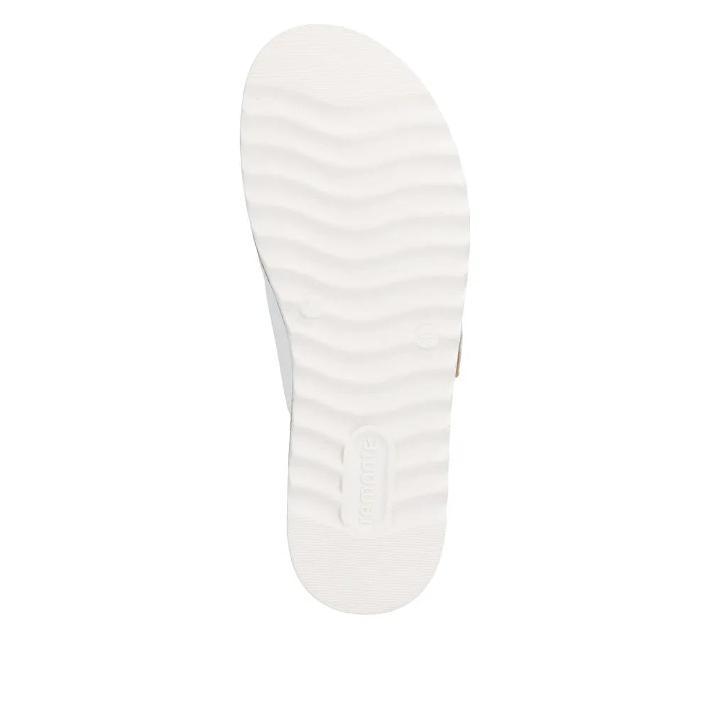 Remonte D0Q66-80 women's off-white leather touch-fastening mule with textured sole and slip-on design.