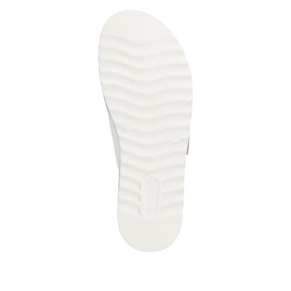 Remonte D0Q66-80 women's off-white leather touch-fastening mule with textured sole and slip-on design.