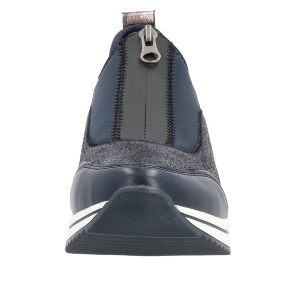 Remonte D0T08-12 Ladies Wide Navy Leather & Textile Front Zip Shoes-elevate your sole