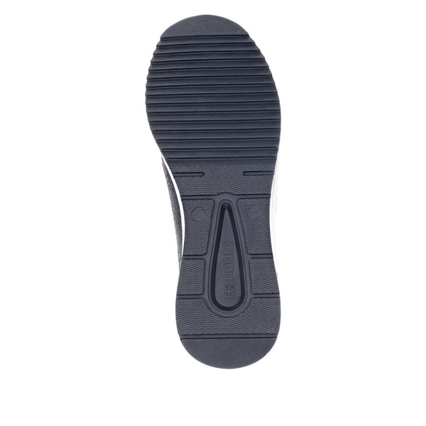 Remonte D0T08-12 Ladies Wide Navy Leather & Textile Front Zip Shoes-elevate your sole
