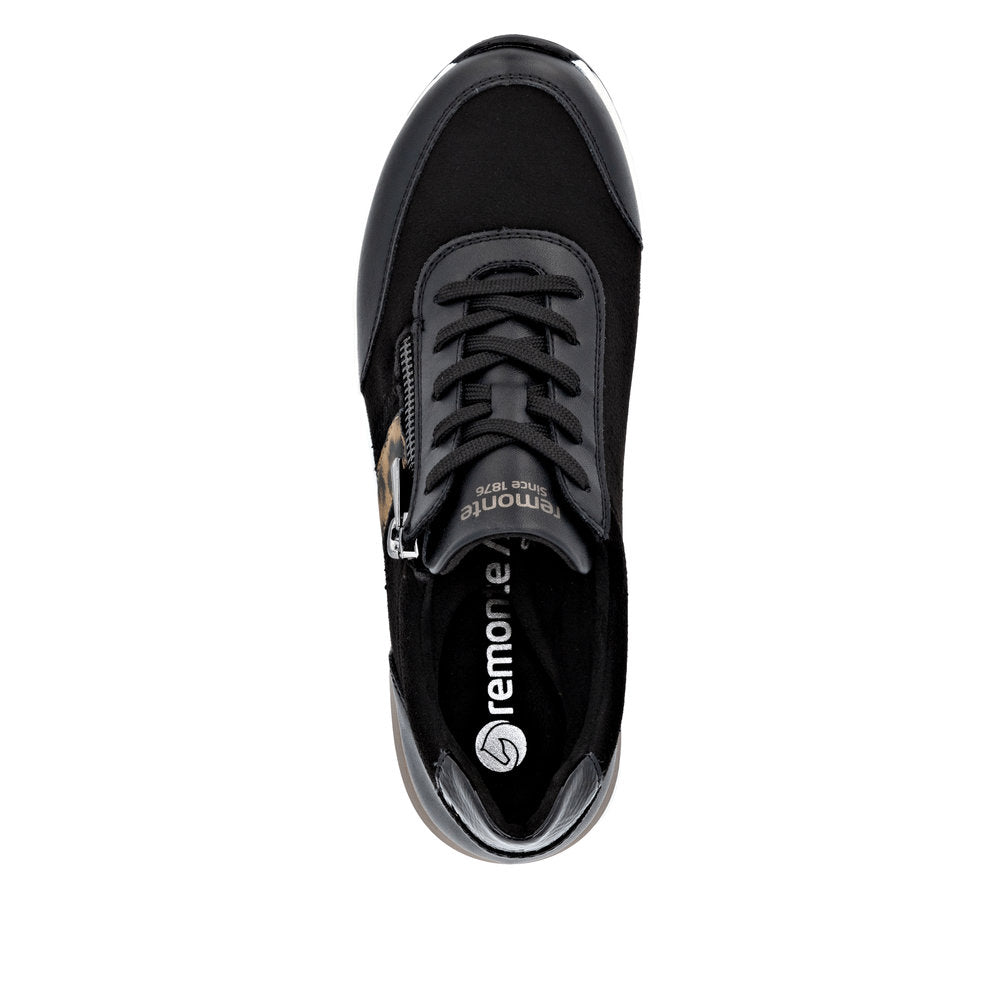 Remonte D0T09-04 women's wide black vegan shoes with zip and lace-up closure, stylish and comfortable footwear.