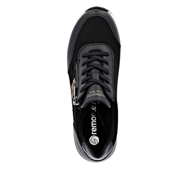 Remonte D0T09-04 women's wide black vegan shoes with zip and lace-up closure, stylish and comfortable footwear.